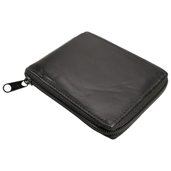 Men Wallet Leather ID Money Organizer Zipper Closure Black Bifold Wallet - Picture 12 of 14